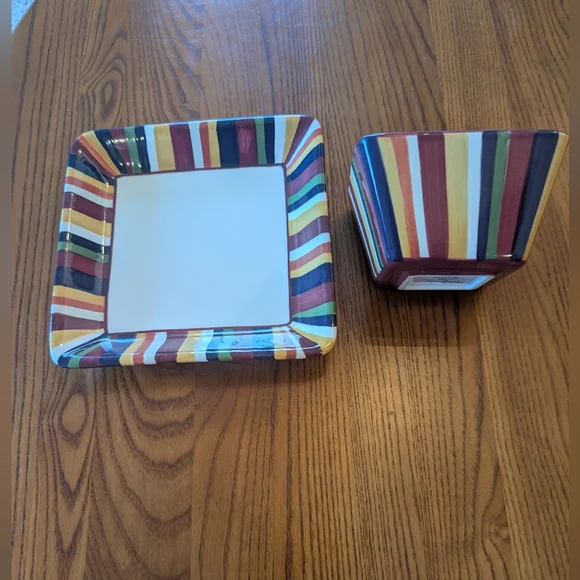 Pampered Chef Striped Serving Bowl and Plate Set - Picture 6 of 6